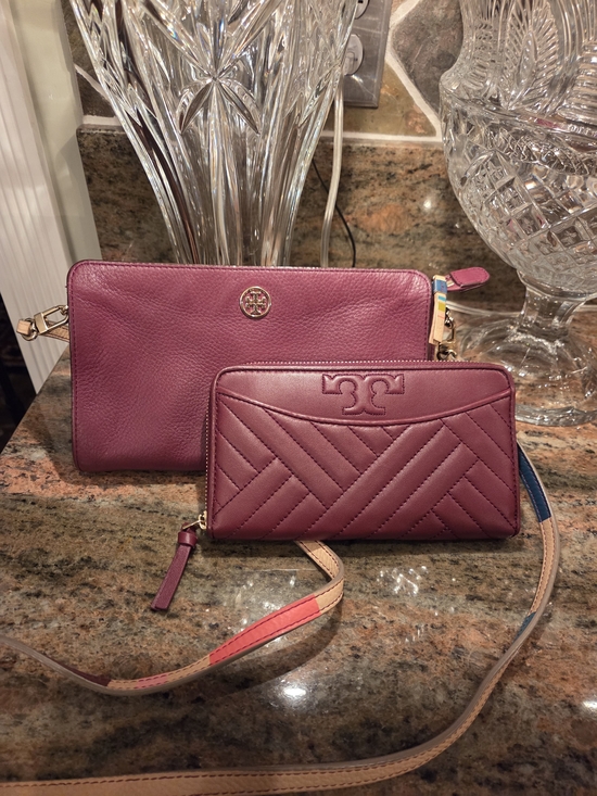 Tory Burch Handbags - Tory Burch Berry-Burgundy Leather Crossbody Bag and Wallett Set
